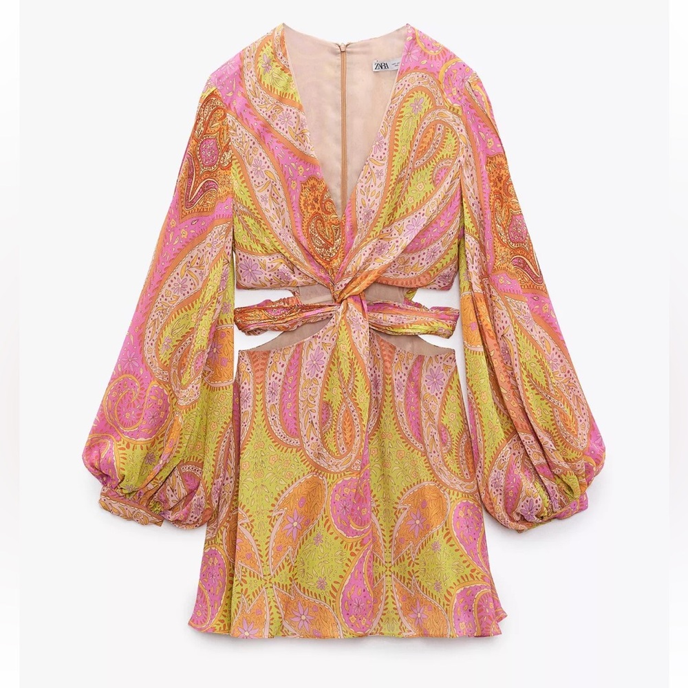 Zara Long Sleeve Paisley Dress - Pink and Green